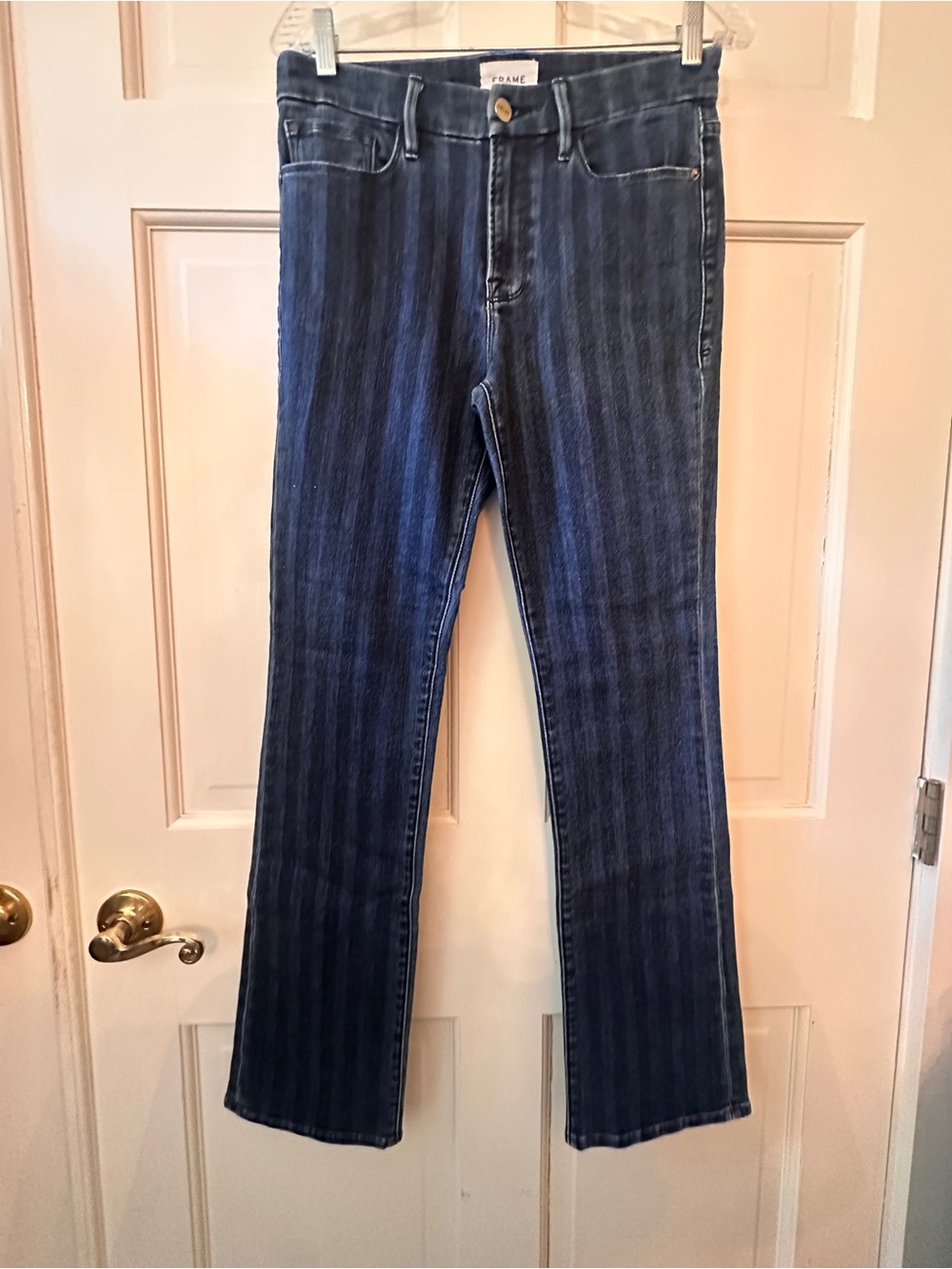 Frame Denim Dark Blue Striped Flare Jeans, 29 - Picture 2 of 6